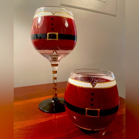 Other - Matching Santa Suit hand-painted wine glasses